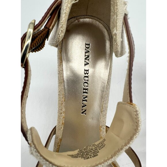 Dana Buchman Womens Strappy Heeled Sandals Size 8M Beige Canvas Buckle Open Toe - Picture 2 of 16